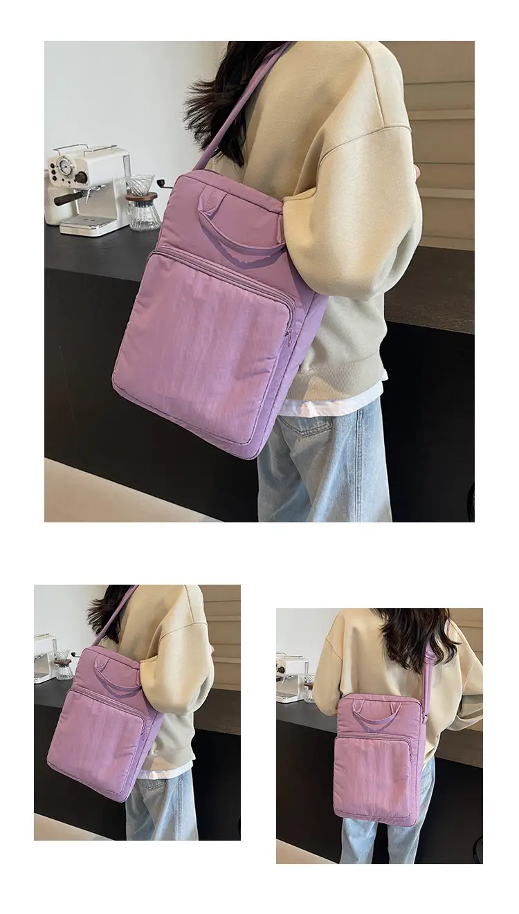 Women's Large Capacity Nylon Shoulder Bag Cream — feature 12