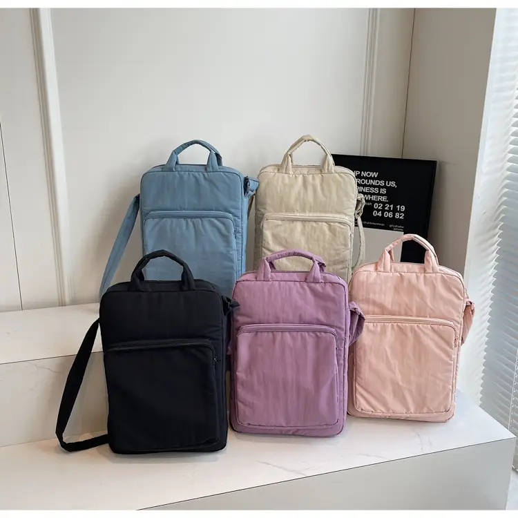 Women's Large Capacity Nylon Shoulder Bag Cream — feature 26