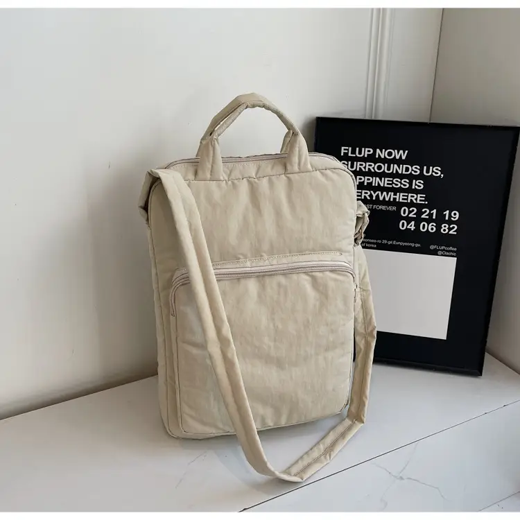 Women's Large Capacity Nylon Shoulder Bag Cream — feature 30