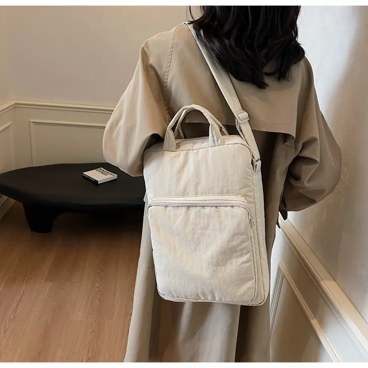Women's Large Capacity Nylon Shoulder Bag Cream — feature 37