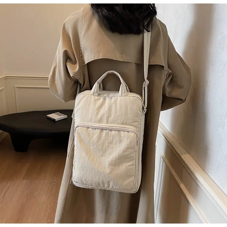 Women's Large Capacity Nylon Shoulder Bag Cream — feature 40