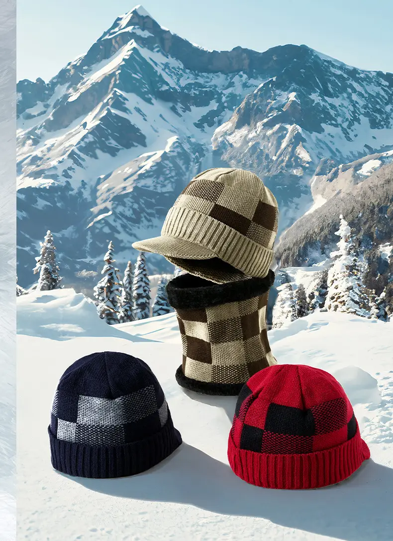 Winter Knitted Baseball Cap with Fleece Lined Scarf Set — feature 13