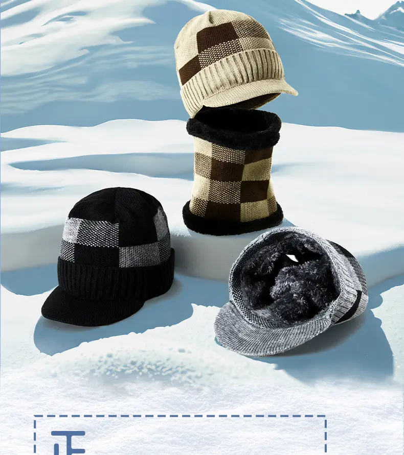 Winter Knitted Baseball Cap with Fleece Lined Scarf Set — feature 15