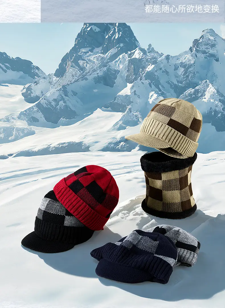 Winter Knitted Baseball Cap with Fleece Lined Scarf Set — feature 17