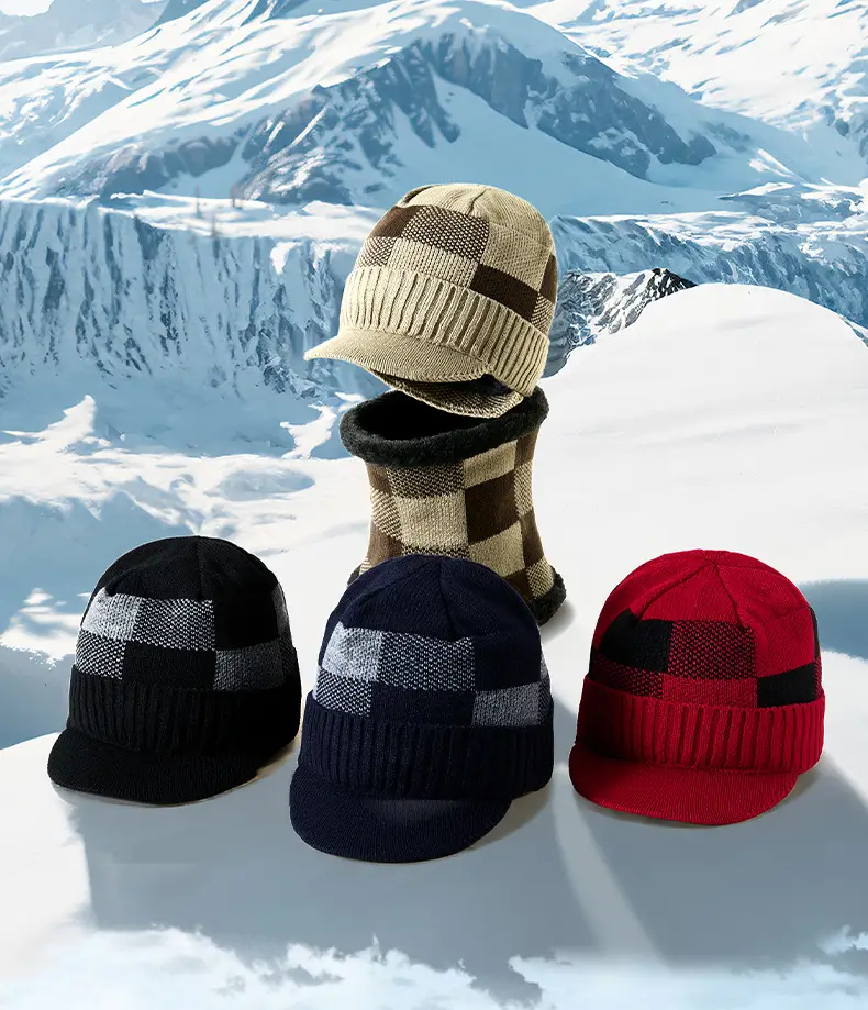 Winter Knitted Baseball Cap with Fleece Lined Scarf Set — feature 7