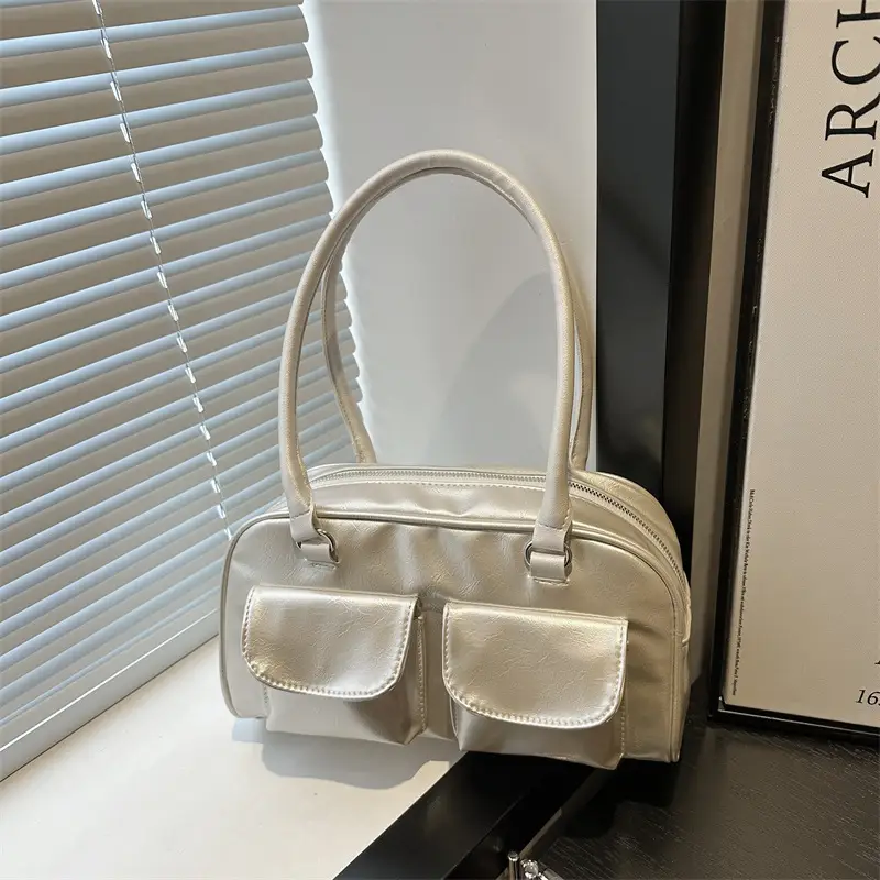 White Korean Double Pocket Shoulder Bag for Women - Image 8