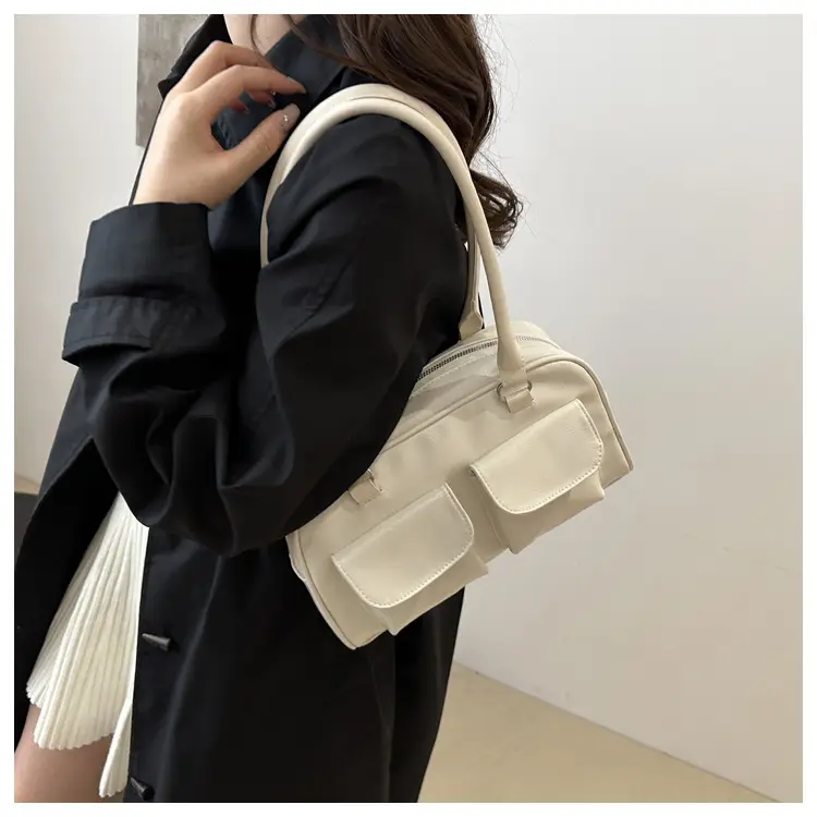 White Korean Double Pocket Shoulder Bag for Women — feature 15
