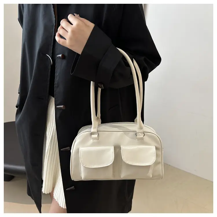 White Korean Double Pocket Shoulder Bag for Women — feature 16