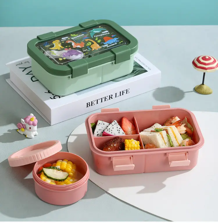 Cross-border Portable Children's Lunch Lunch Box Microwave Oven Student Office Worker Double-layer Lunch Box Compressed with Soup Bowl Lunch Box — feature 12