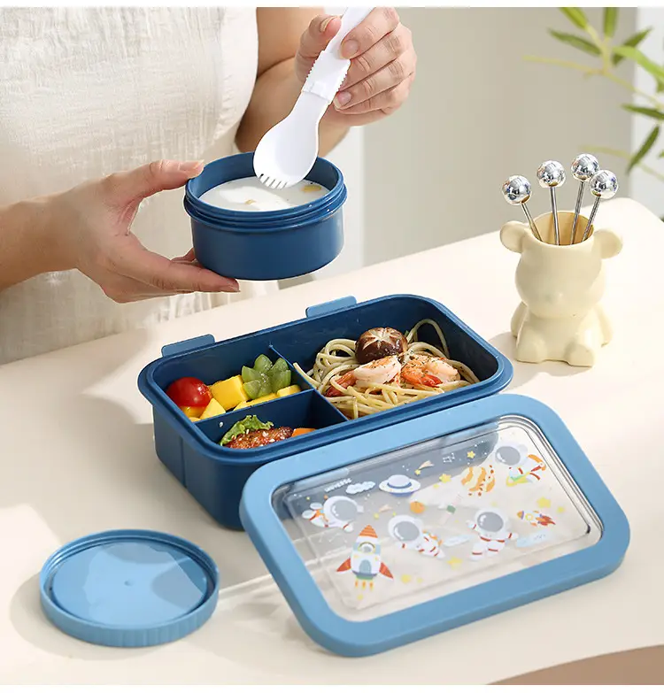 Cross-border Portable Children's Lunch Lunch Box Microwave Oven Student Office Worker Double-layer Lunch Box Compressed with Soup Bowl Lunch Box — feature 14