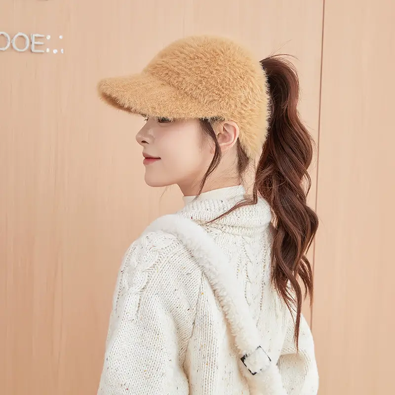 Women Wool Knitted Baseball Cap with Ponytail Winter Warm — feature 11