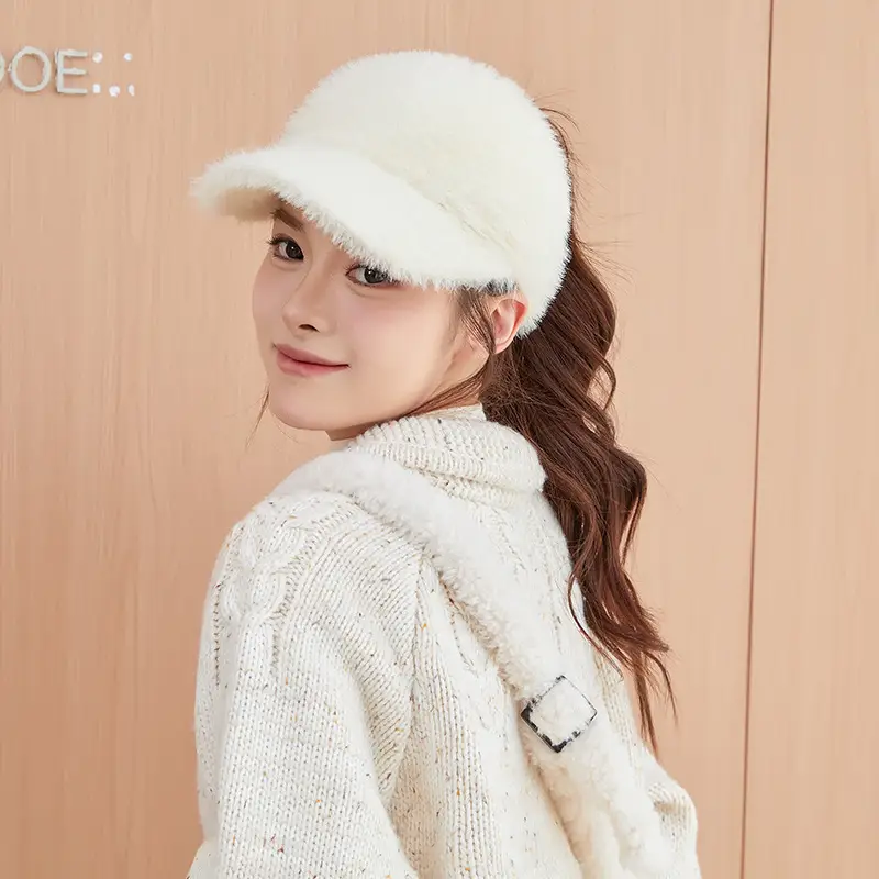 Women Wool Knitted Baseball Cap with Ponytail Winter Warm — feature 7