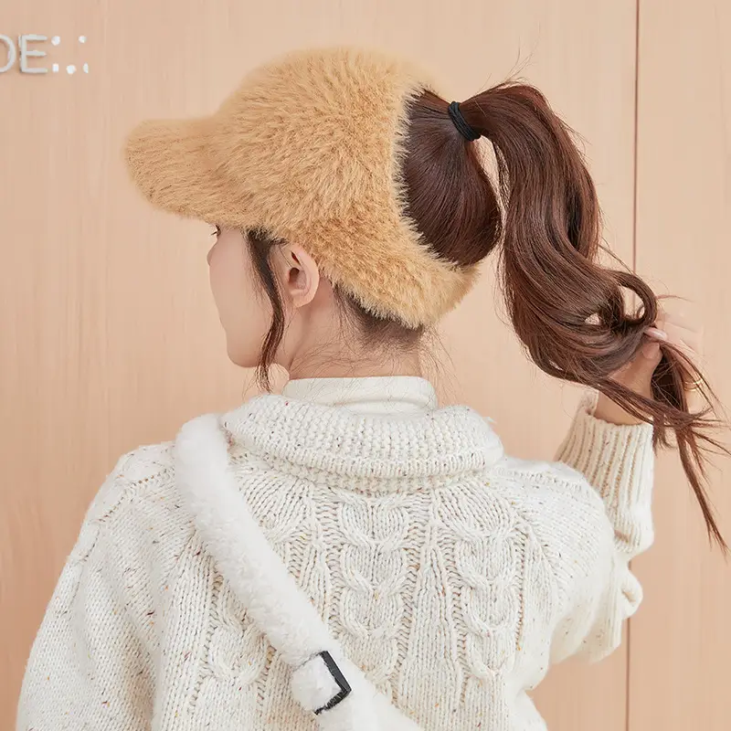 Women Wool Knitted Baseball Cap with Ponytail Winter Warm — feature 9