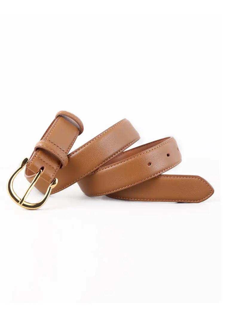 Women Genuine Leather Belt Tan Gold Buckle — feature 10