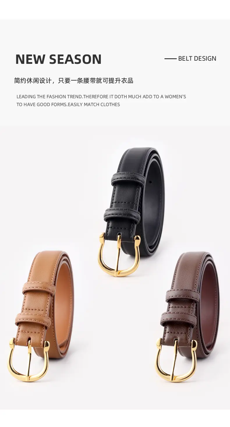 Women Genuine Leather Belt Tan Gold Buckle — feature 12