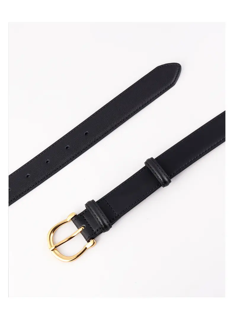 Women Genuine Leather Belt Tan Gold Buckle — feature 13