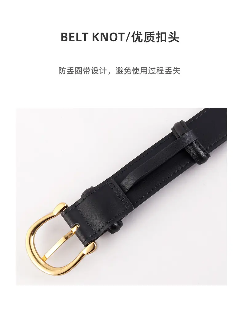 Women Genuine Leather Belt Tan Gold Buckle — feature 16