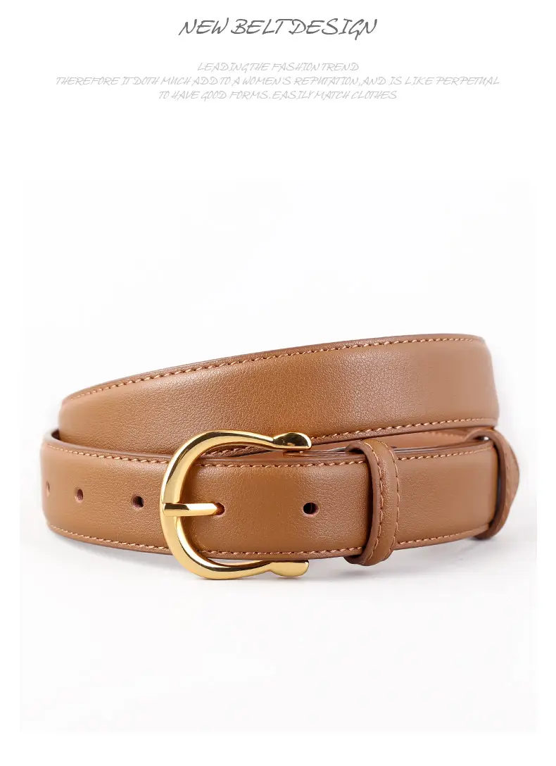 Women Genuine Leather Belt Tan Gold Buckle — feature 20
