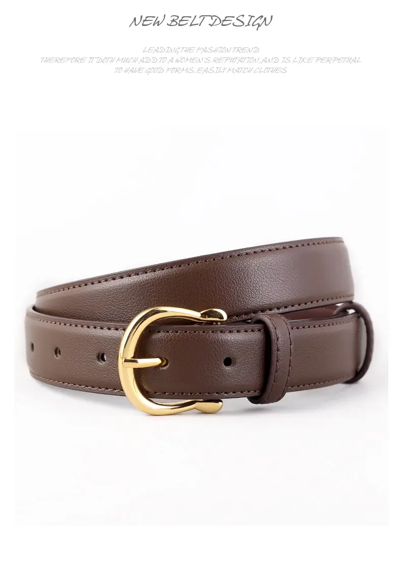 Women Genuine Leather Belt Tan Gold Buckle — feature 21