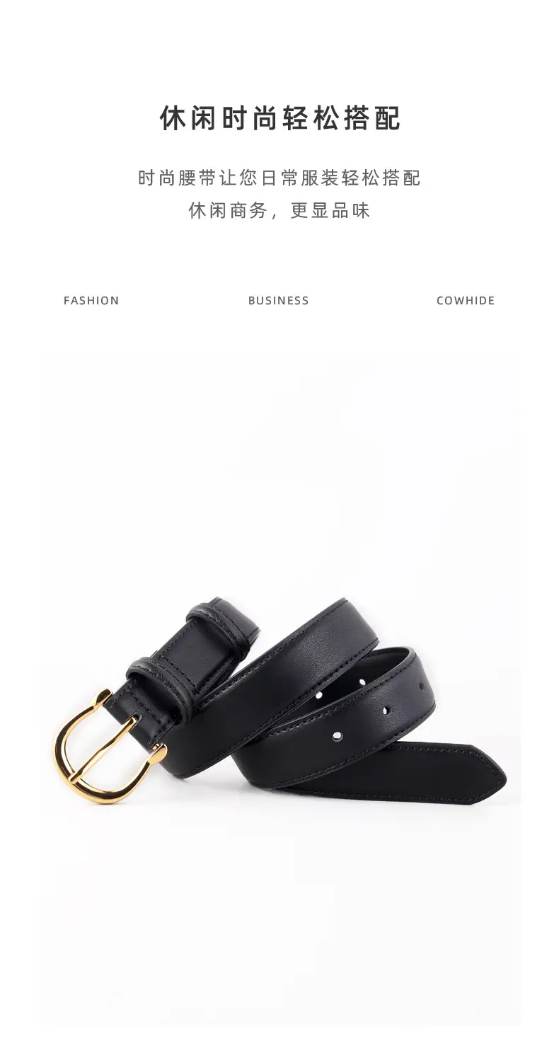 Women Genuine Leather Belt Tan Gold Buckle — feature 9