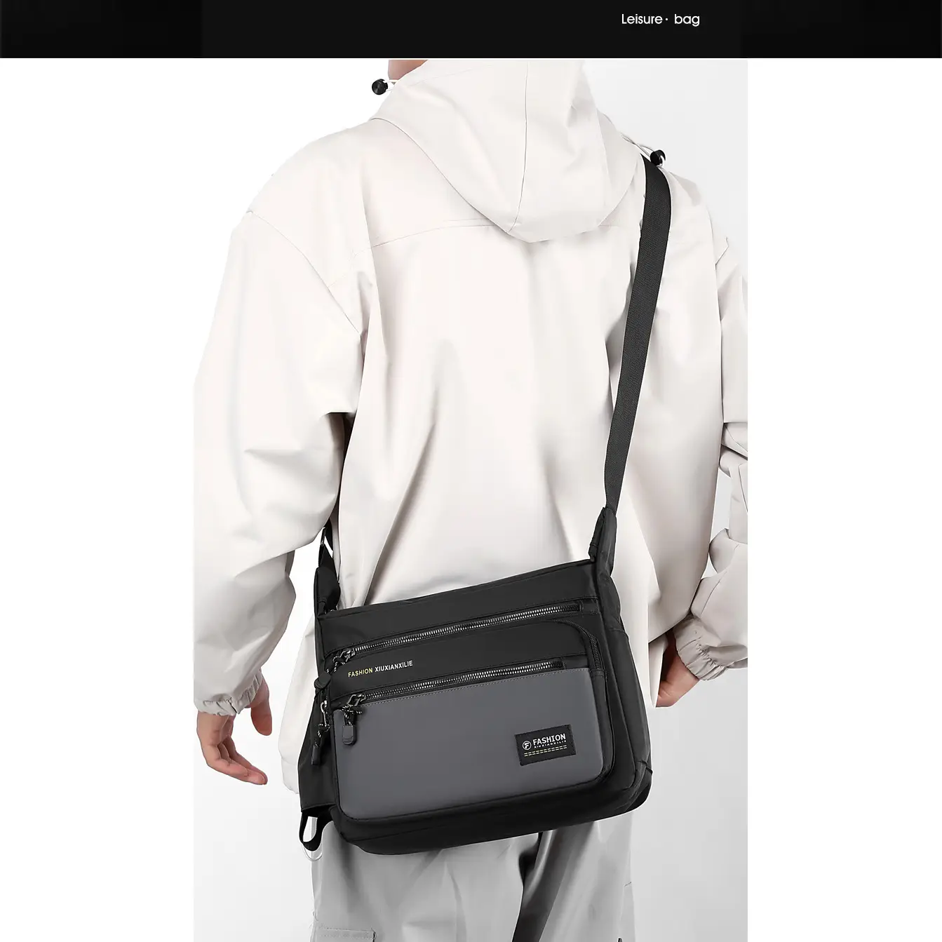 Men's Black Oxford Crossbody Bag 9.7" Water Resistant - Image 8