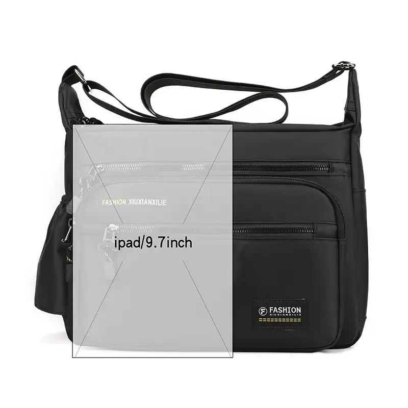 Men's Black Oxford Crossbody Bag 9.7" Water Resistant - Image 9