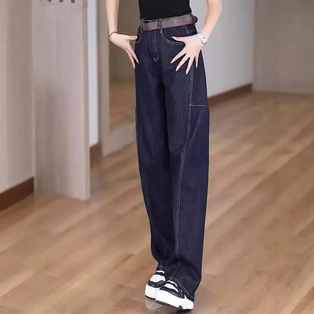 Dark Blue Wide Leg Jeans Women Plus Size Spring Autumn