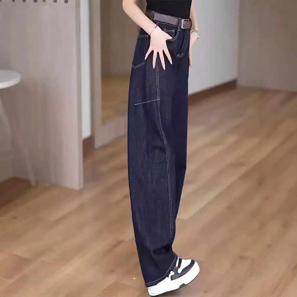 Dark Blue Wide Leg Jeans Women Plus Size Spring Autumn