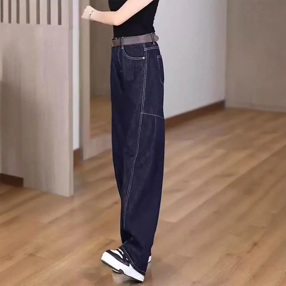 Dark Blue Wide Leg Jeans Women Plus Size Spring Autumn