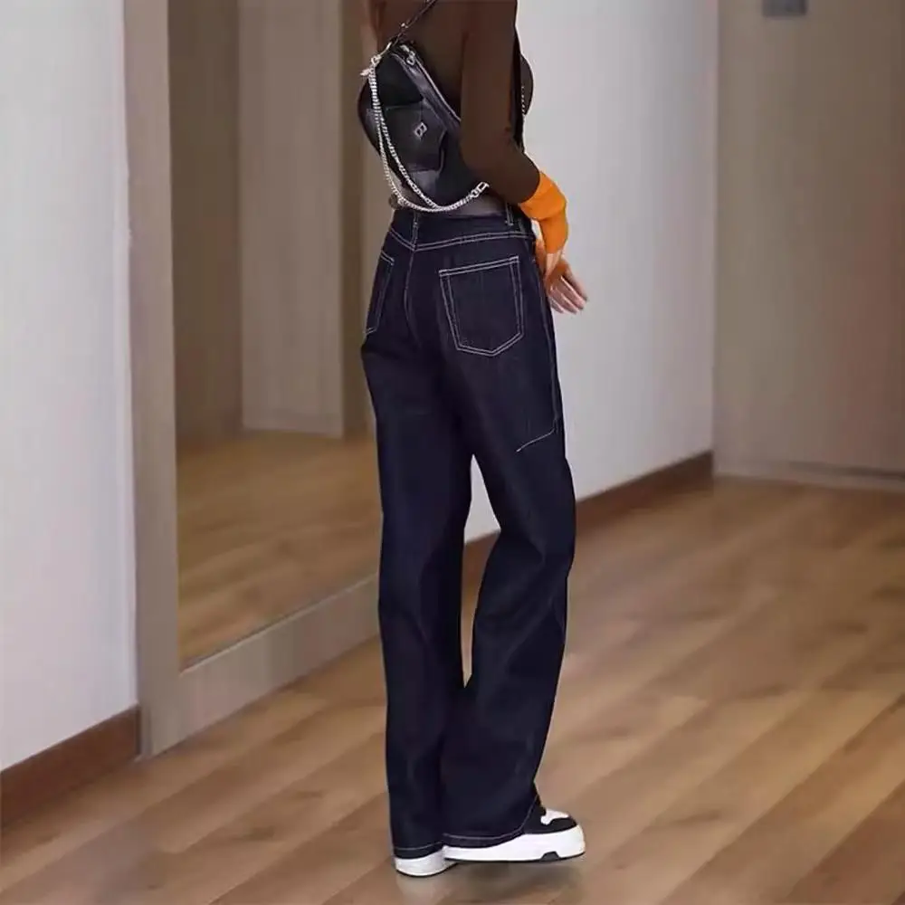 Dark Blue Wide Leg Jeans Women Plus Size Spring Autumn