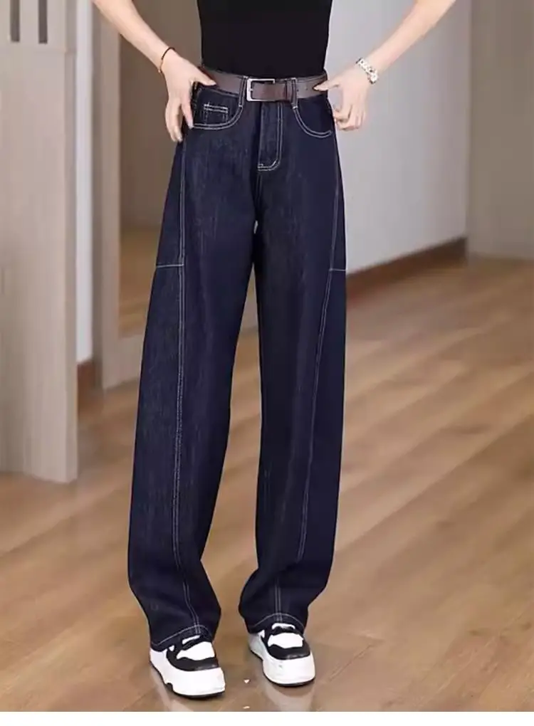 Dark Blue Wide Leg Jeans Women Plus Size Spring Autumn — feature 1