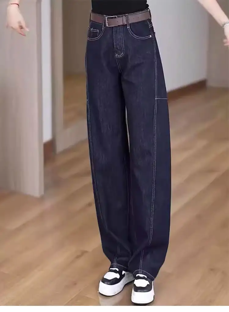 Dark Blue Wide Leg Jeans Women Plus Size Spring Autumn — feature 11