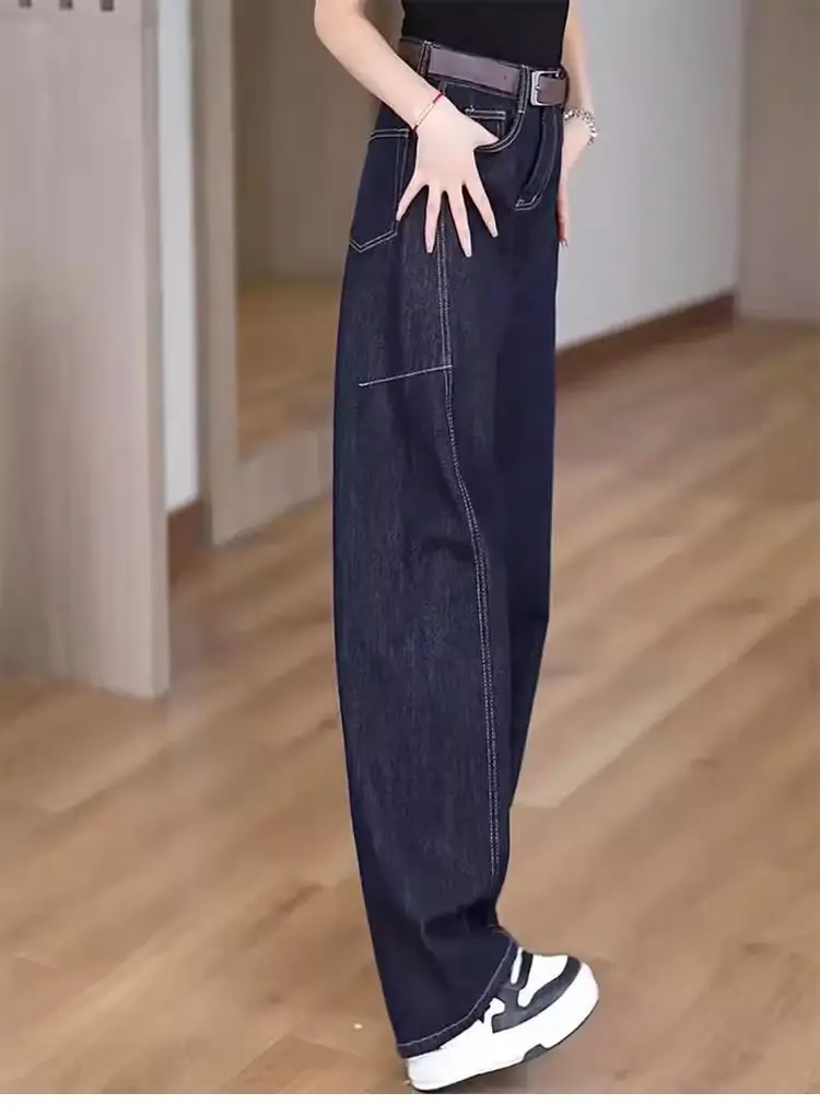 Dark Blue Wide Leg Jeans Women Plus Size Spring Autumn — feature 12