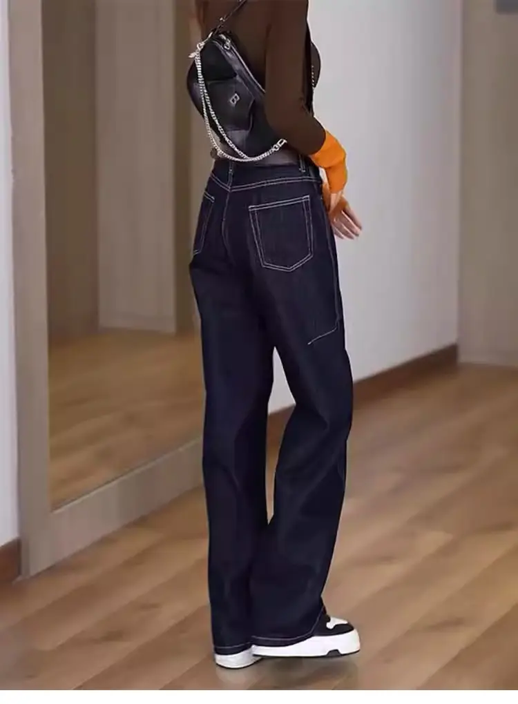 Dark Blue Wide Leg Jeans Women Plus Size Spring Autumn — feature 13