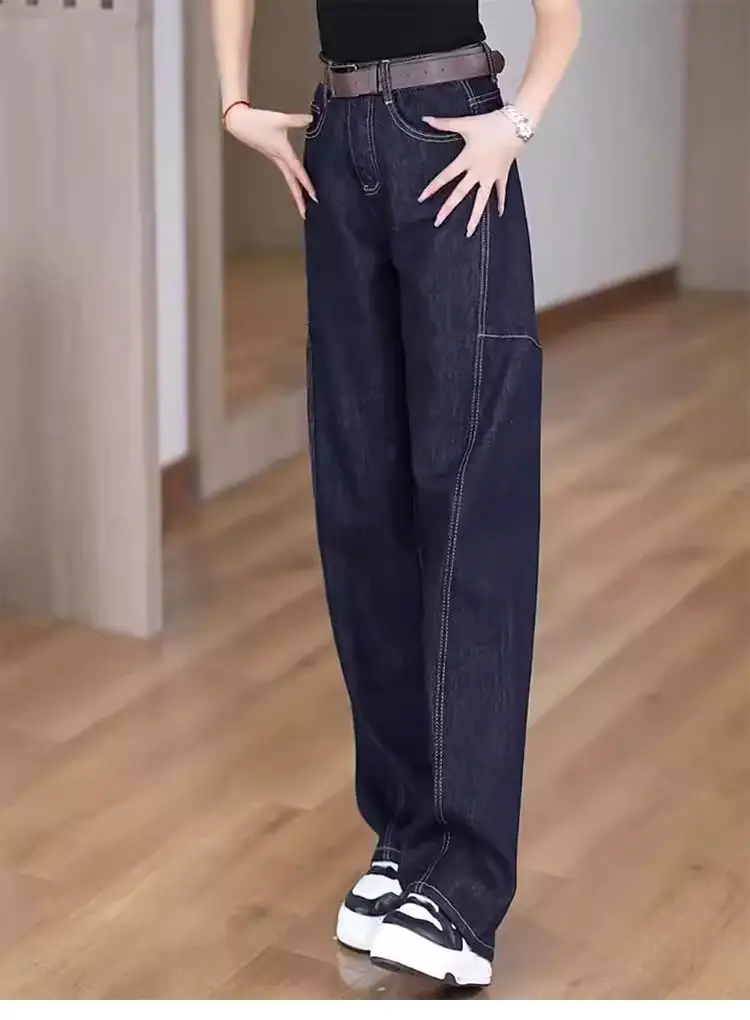 Dark Blue Wide Leg Jeans Women Plus Size Spring Autumn — feature 7