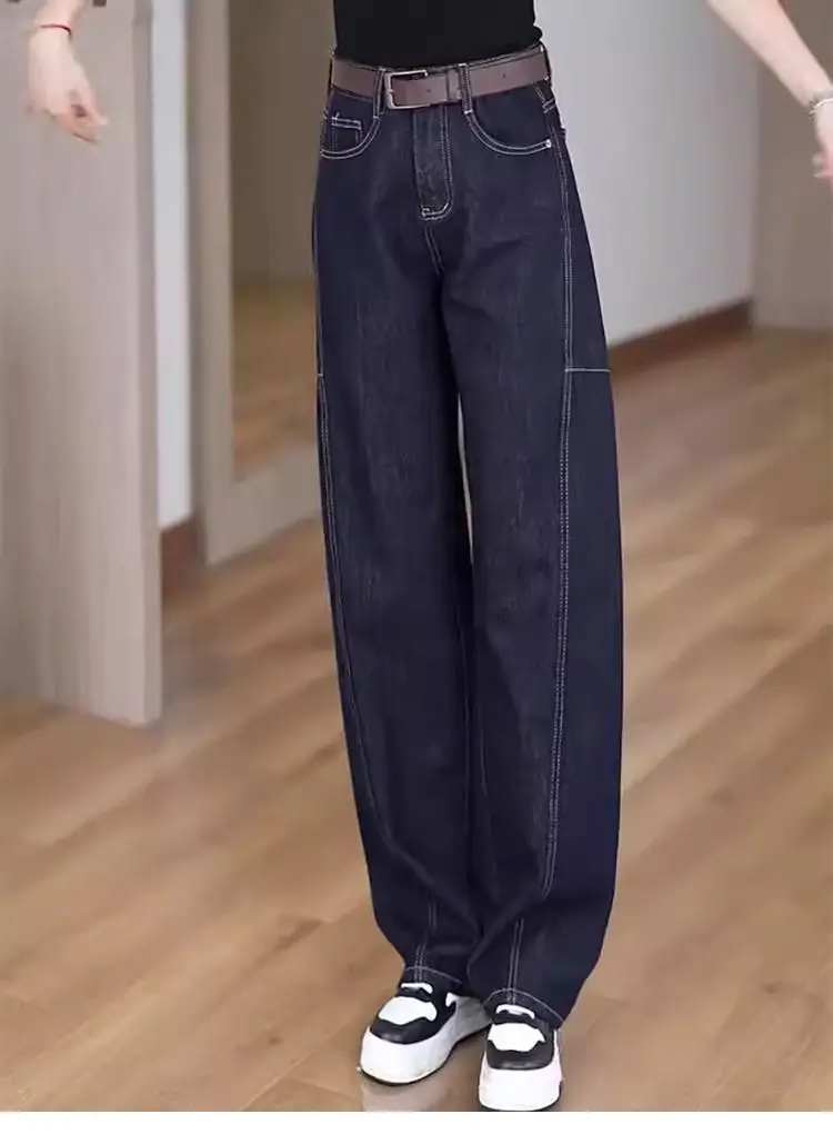 Dark Blue Wide Leg Jeans Women Plus Size Spring Autumn — feature 8