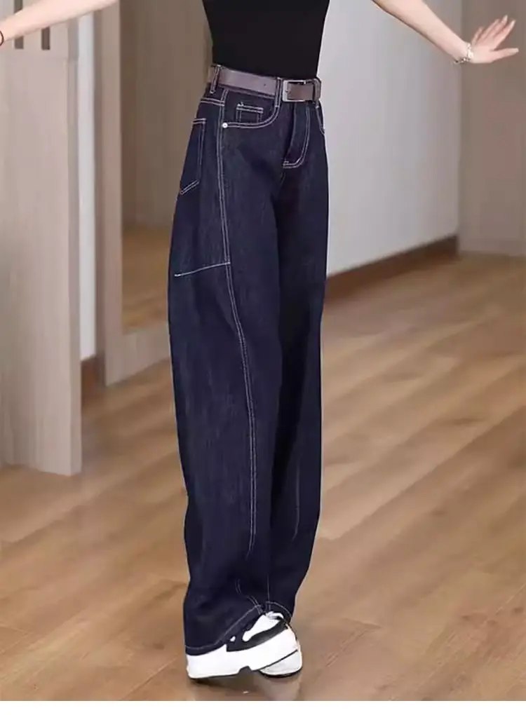 Dark Blue Wide Leg Jeans Women Plus Size Spring Autumn — feature 9