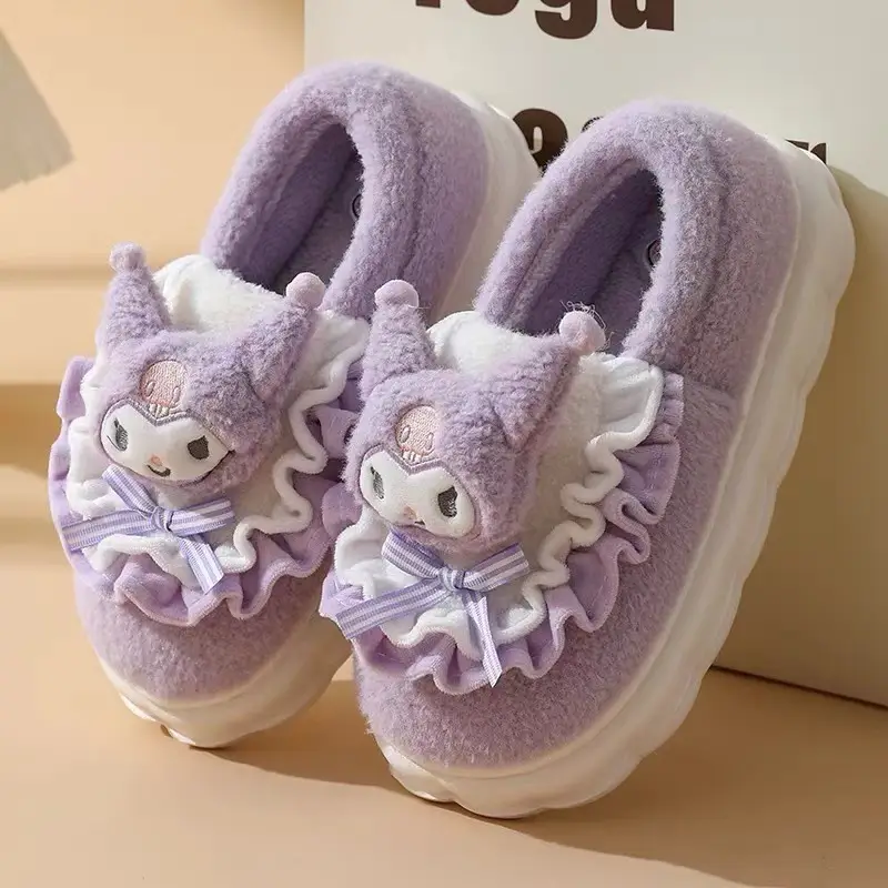 New Winter Plush Cotton Shoes Sanrio Hello Kitty Cute Cyber Celebrity Plush Cotton Slippers Warm Women's Home Slippers