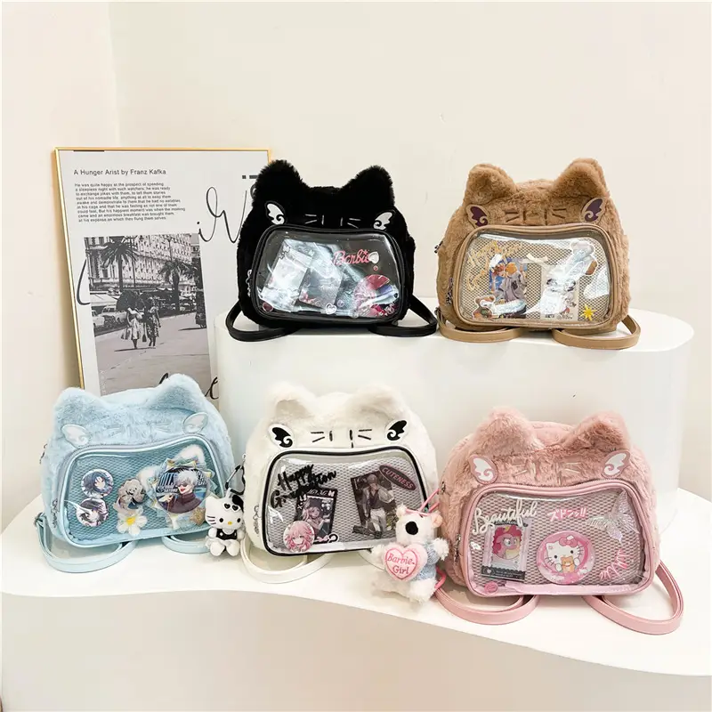 New Women's Plush Bear Ear Bag with Transparent Front - Image 9