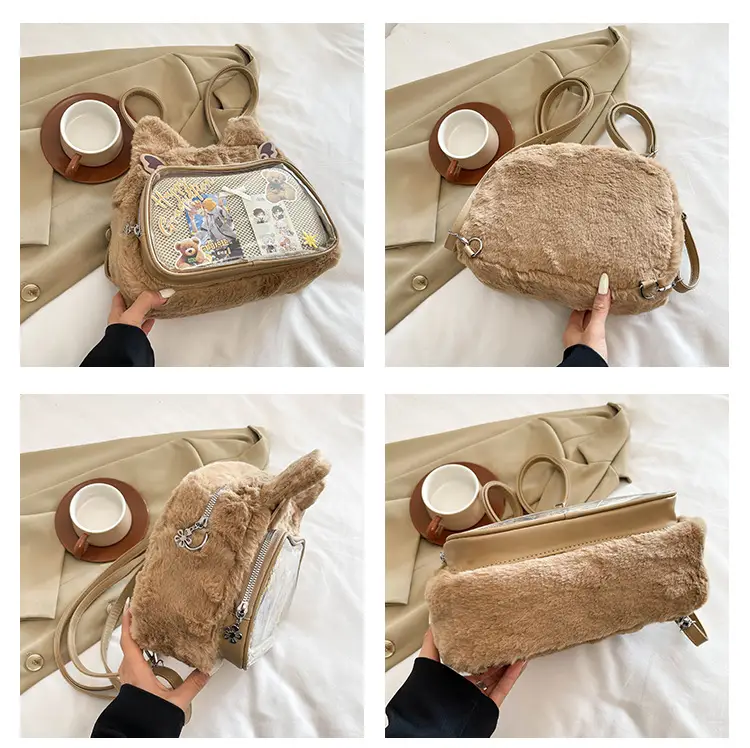 New Women's Plush Bear Ear Bag with Transparent Front — feature 19