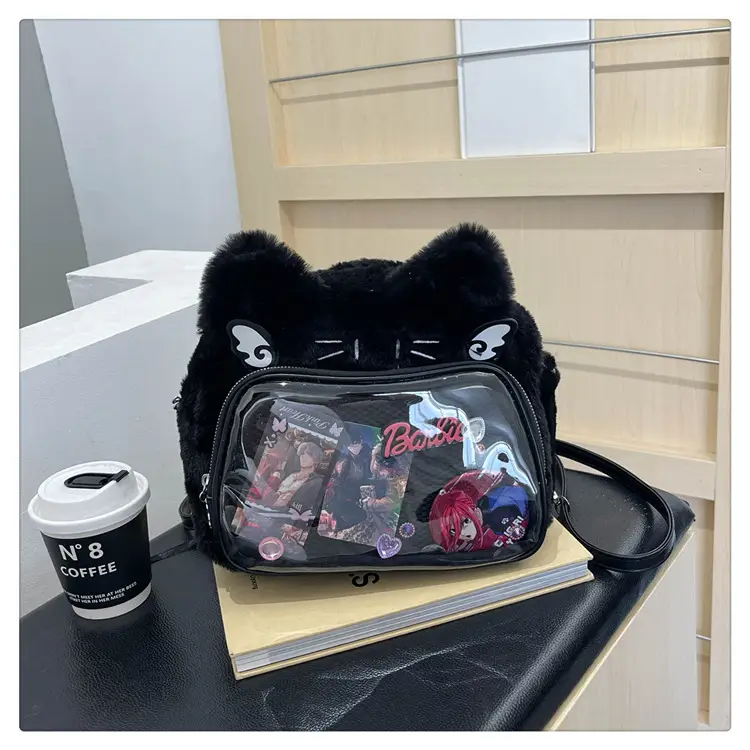 New Women's Plush Bear Ear Bag with Transparent Front — feature 2