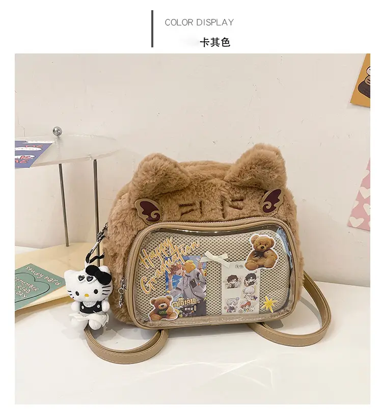 New Women's Plush Bear Ear Bag with Transparent Front — feature 25