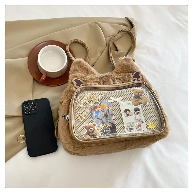 New Women's Plush Bear Ear Bag with Transparent Front — feature 27