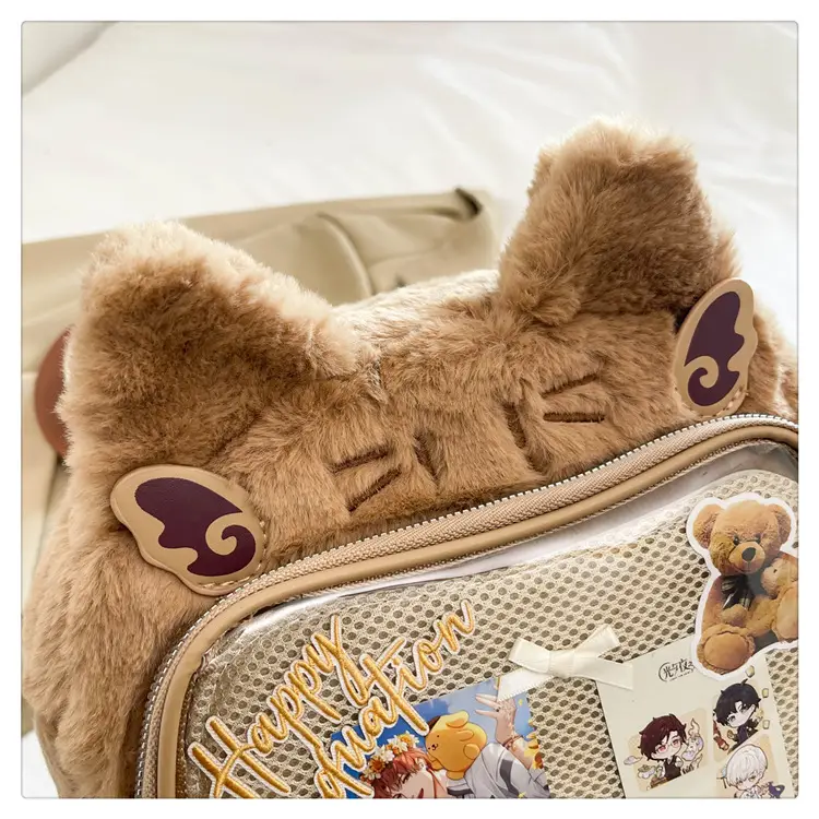 New Women's Plush Bear Ear Bag with Transparent Front — feature 29