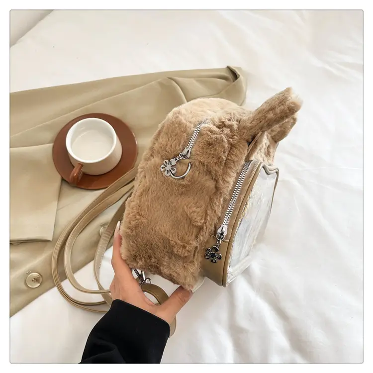 New Women's Plush Bear Ear Bag with Transparent Front — feature 30