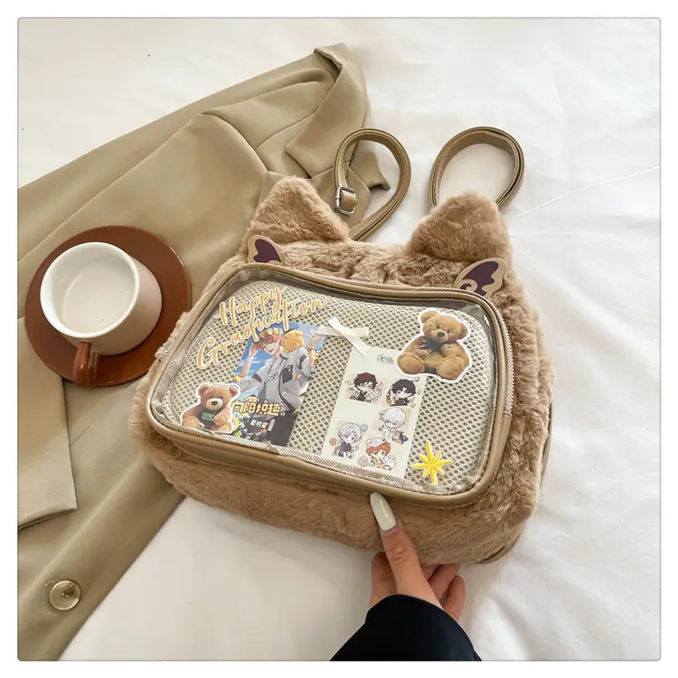 New Women's Plush Bear Ear Bag with Transparent Front — feature 32