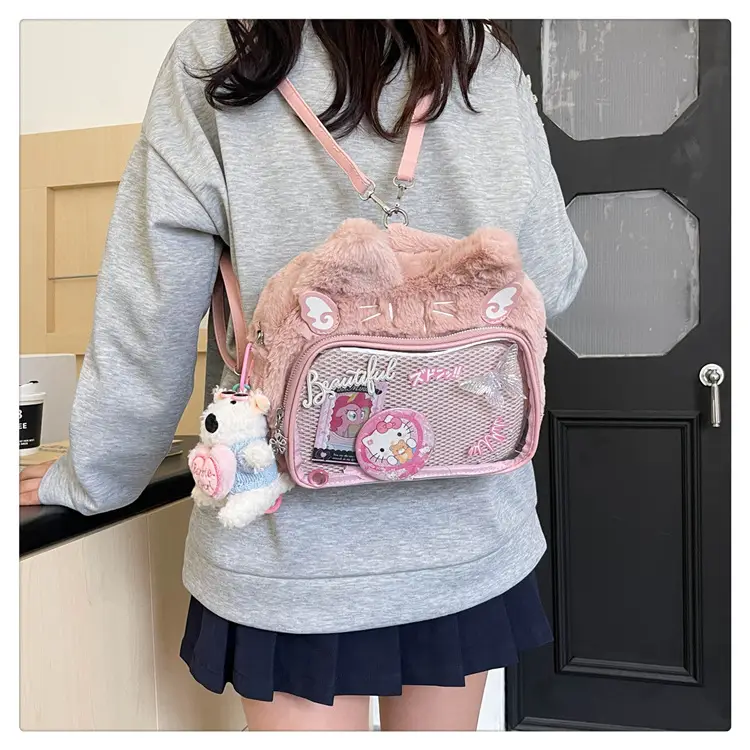 New Women's Plush Bear Ear Bag with Transparent Front — feature 34
