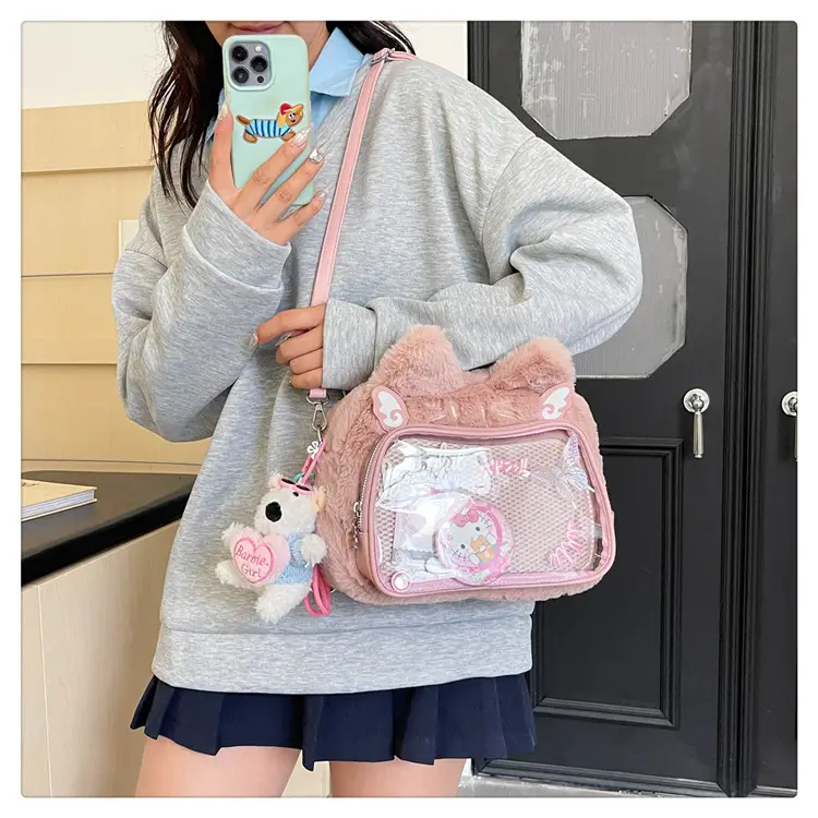 New Women's Plush Bear Ear Bag with Transparent Front — feature 35