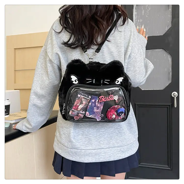 New Women's Plush Bear Ear Bag with Transparent Front — feature 37
