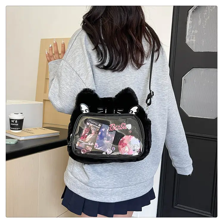 New Women's Plush Bear Ear Bag with Transparent Front — feature 38